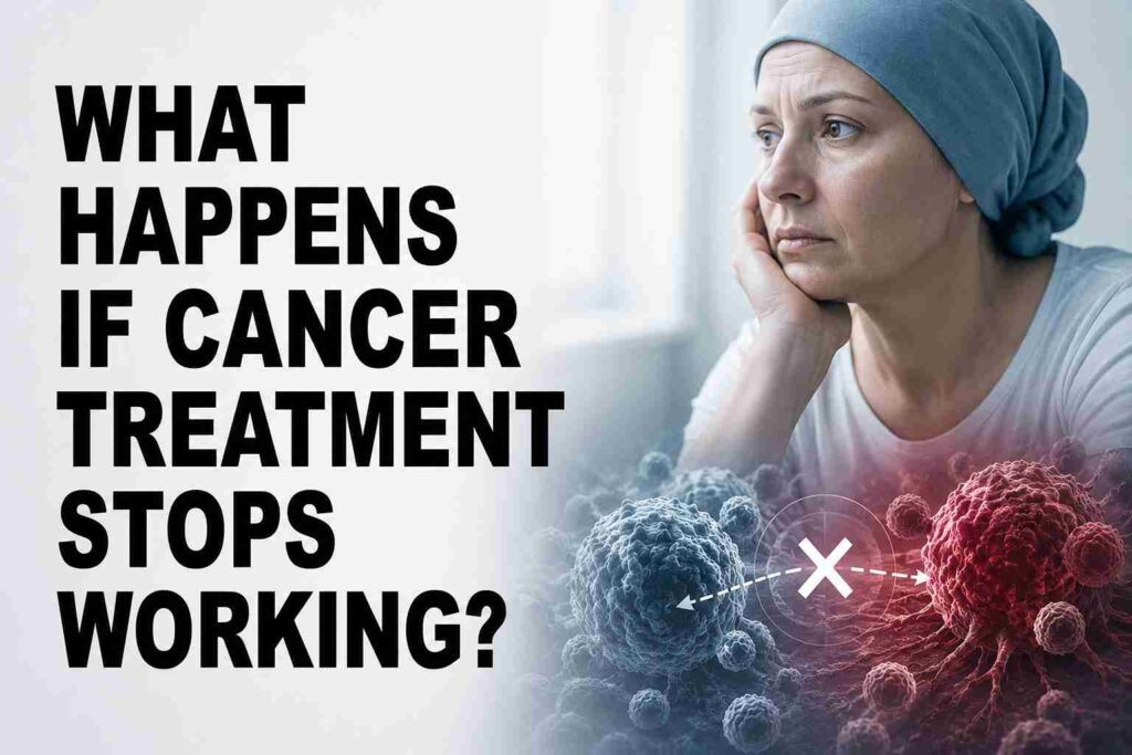Cancer treatment resistance concept showing tumour cells and treatment failure, highlighting the need for repeat molecular testing and oncology reassessment.