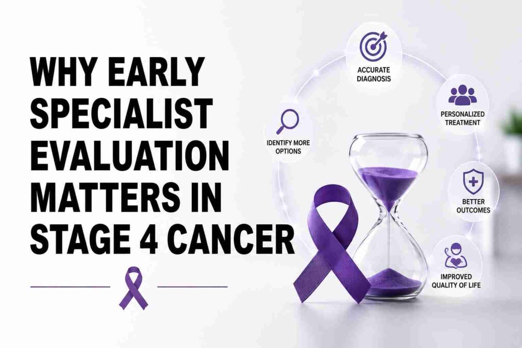 Early specialist evaluation for stage 4 cancer helps patients explore accurate diagnosis, personalised treatment, better outcomes, and improved quality of life.