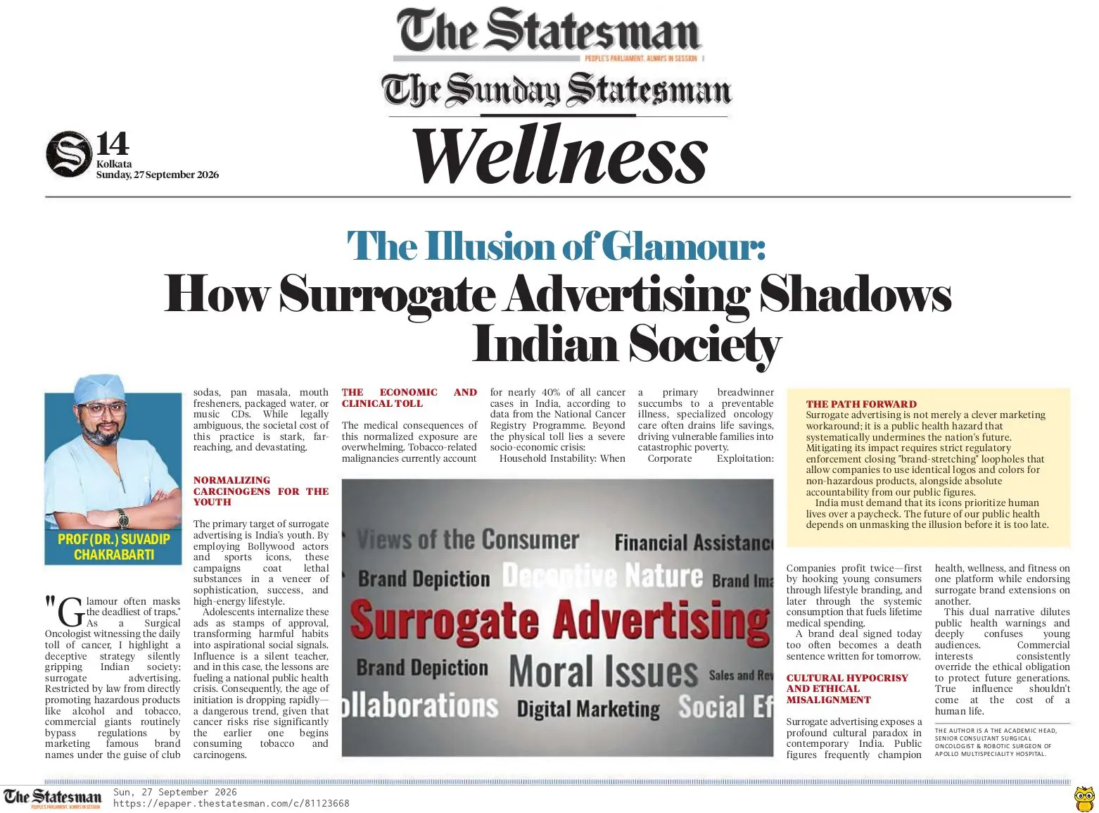 Dr Suvadip Chaktabarti - The Statesman on 27 September Dr Suvadip Chaktabarti - The Statesman on 27 September